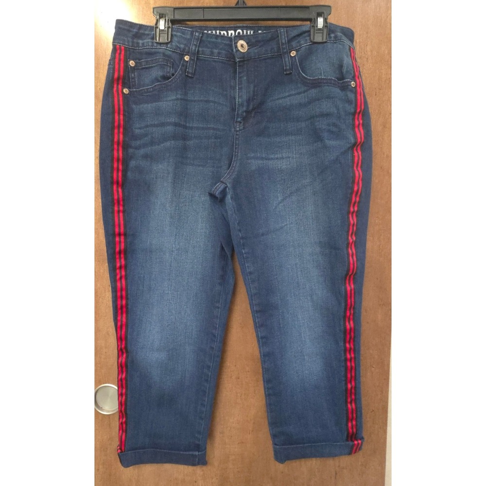 Hydraulic Nolita Mid Rise Cropped Jeans Dark Wash Red Side Stripe Womens 12